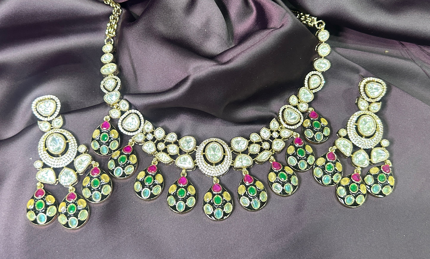 Multicolor Kundan Peacock Necklace Set