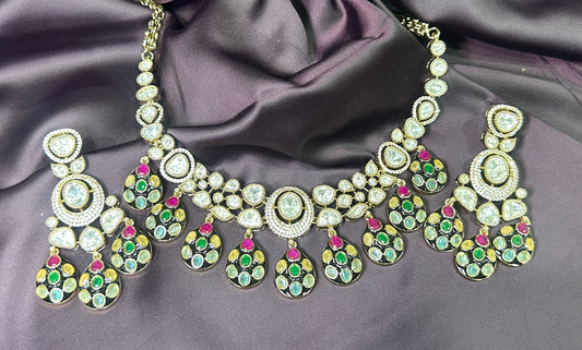 Multicolor Kundan Peacock Necklace Set