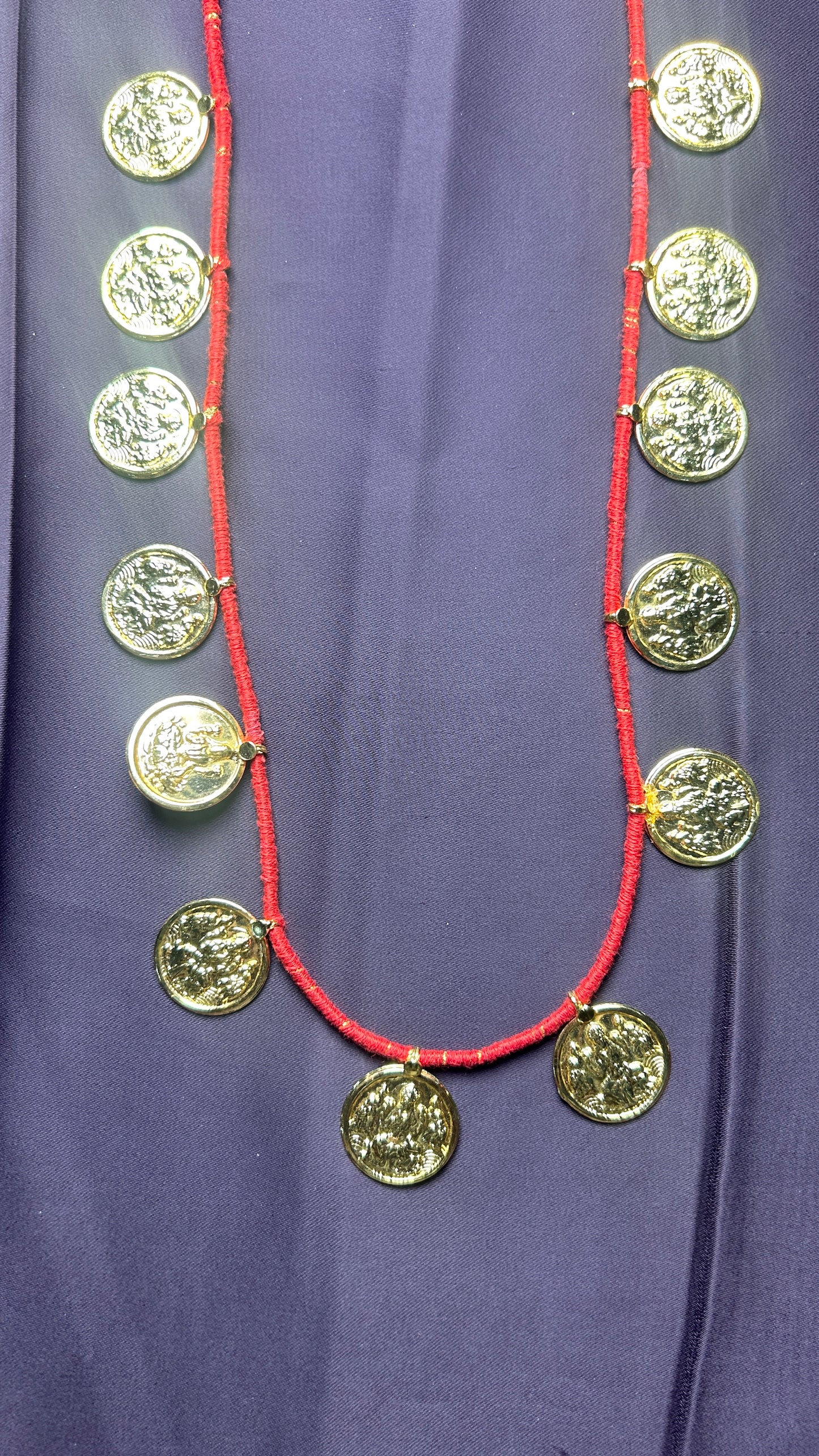 Single Layer Lakshmi Coin Mala with Red Thread