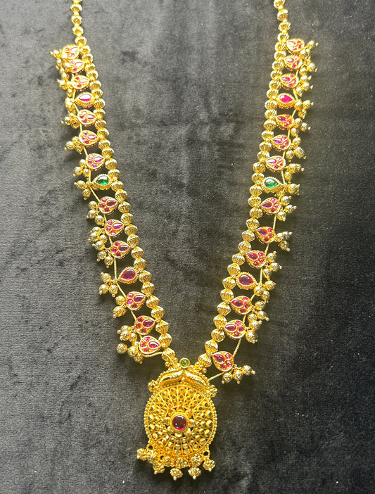 Rajwadi Teardrop Ruby-Green Putla Haar