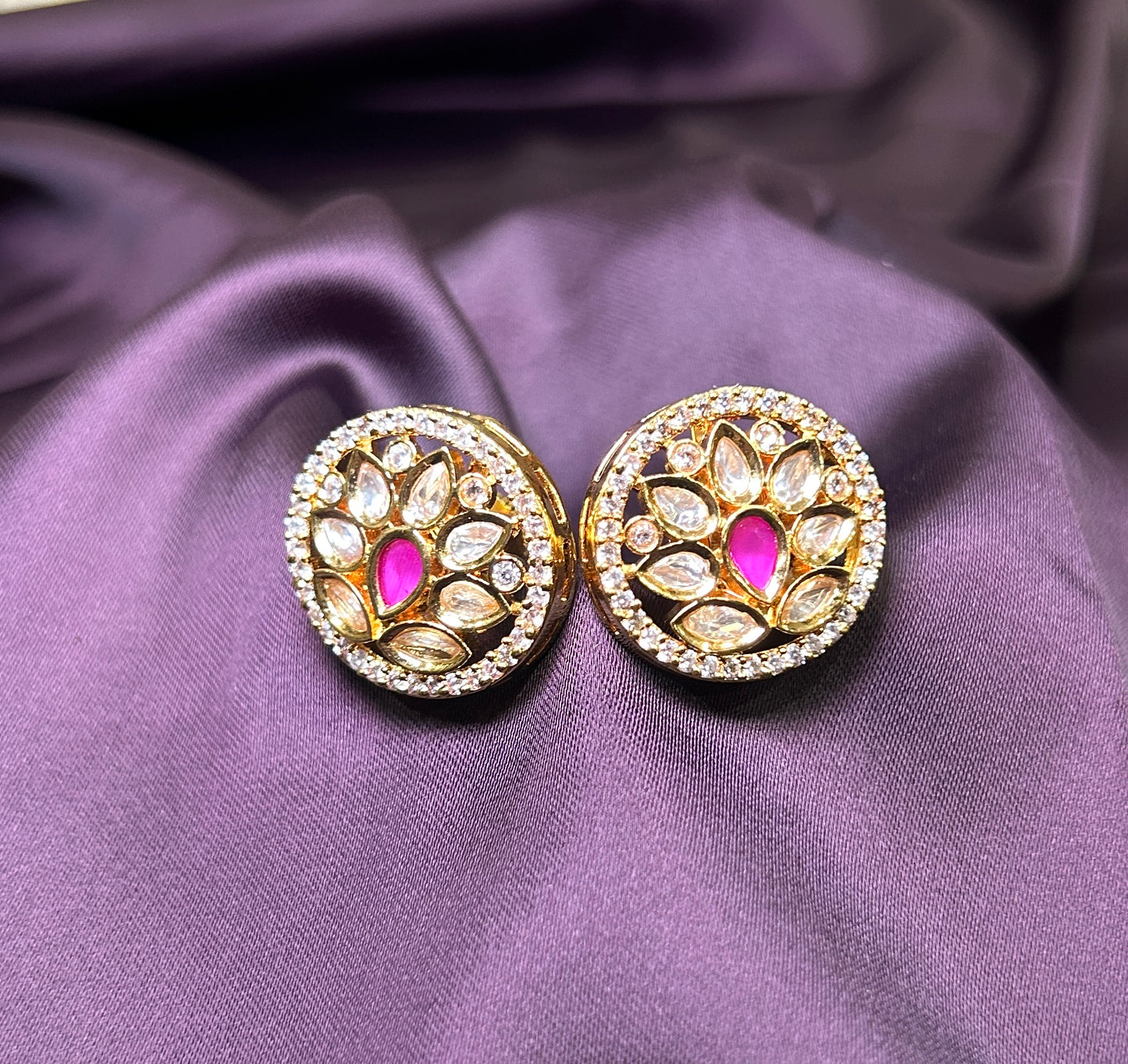 Lotus Kundan Stud Earrings