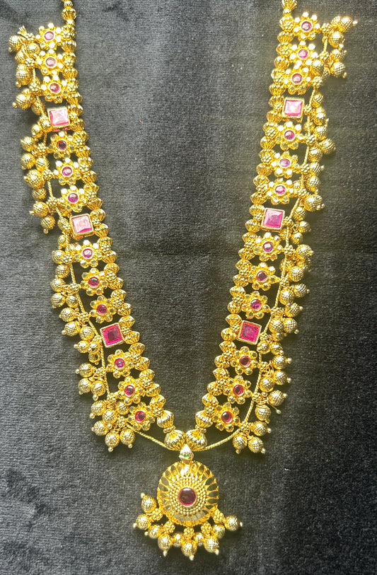 Rajwadi Temple Haar with Ruby Accents