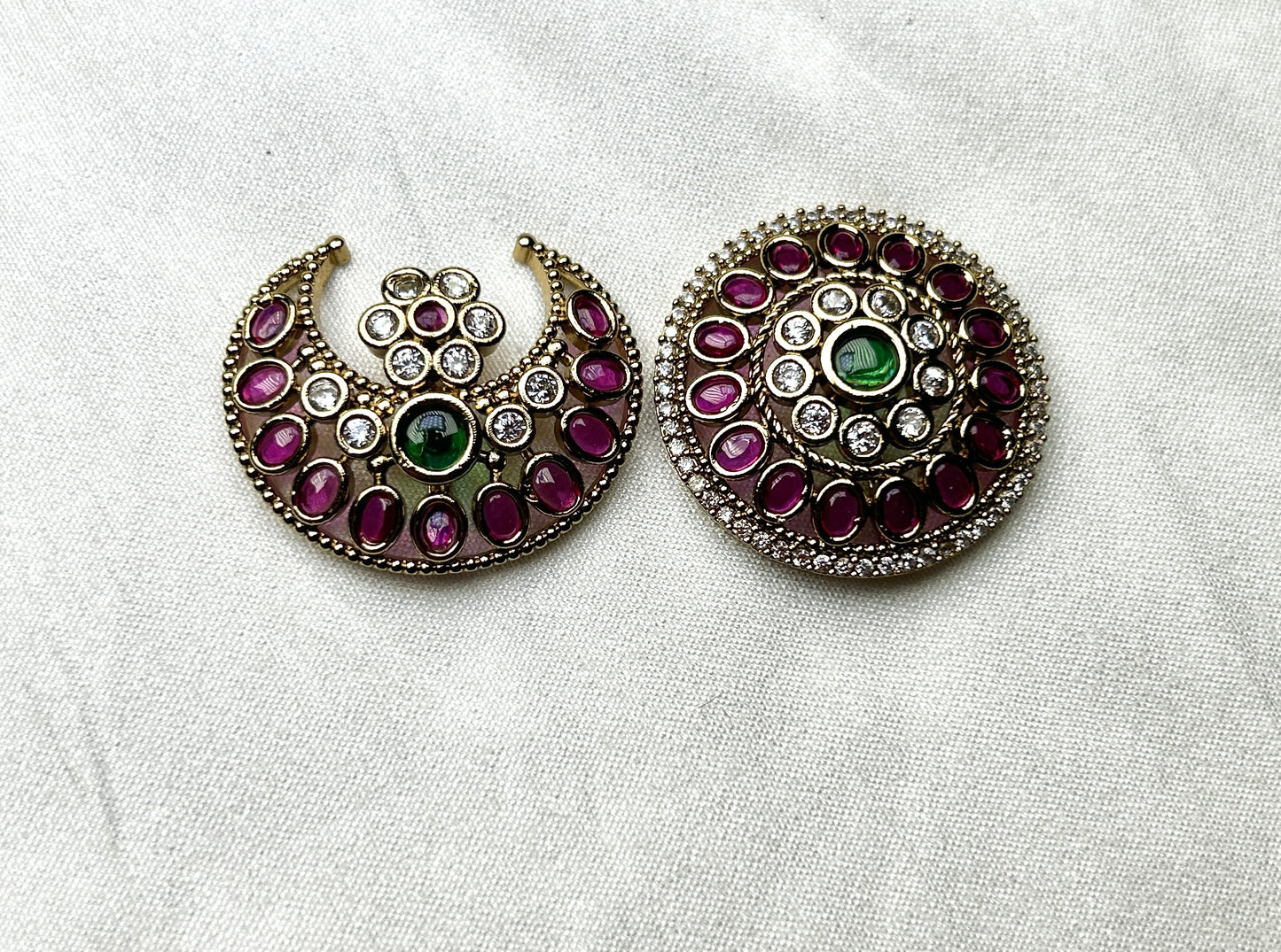 Pachi Kundan Surya-Chandra Hair Brooch Set