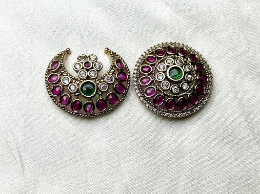Pachi Kundan Surya-Chandra Hair Brooch Set