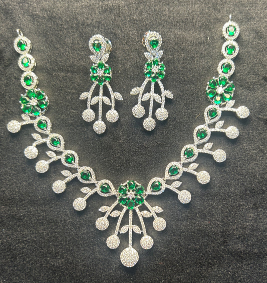 Floral Cascade Emerald Necklace Set