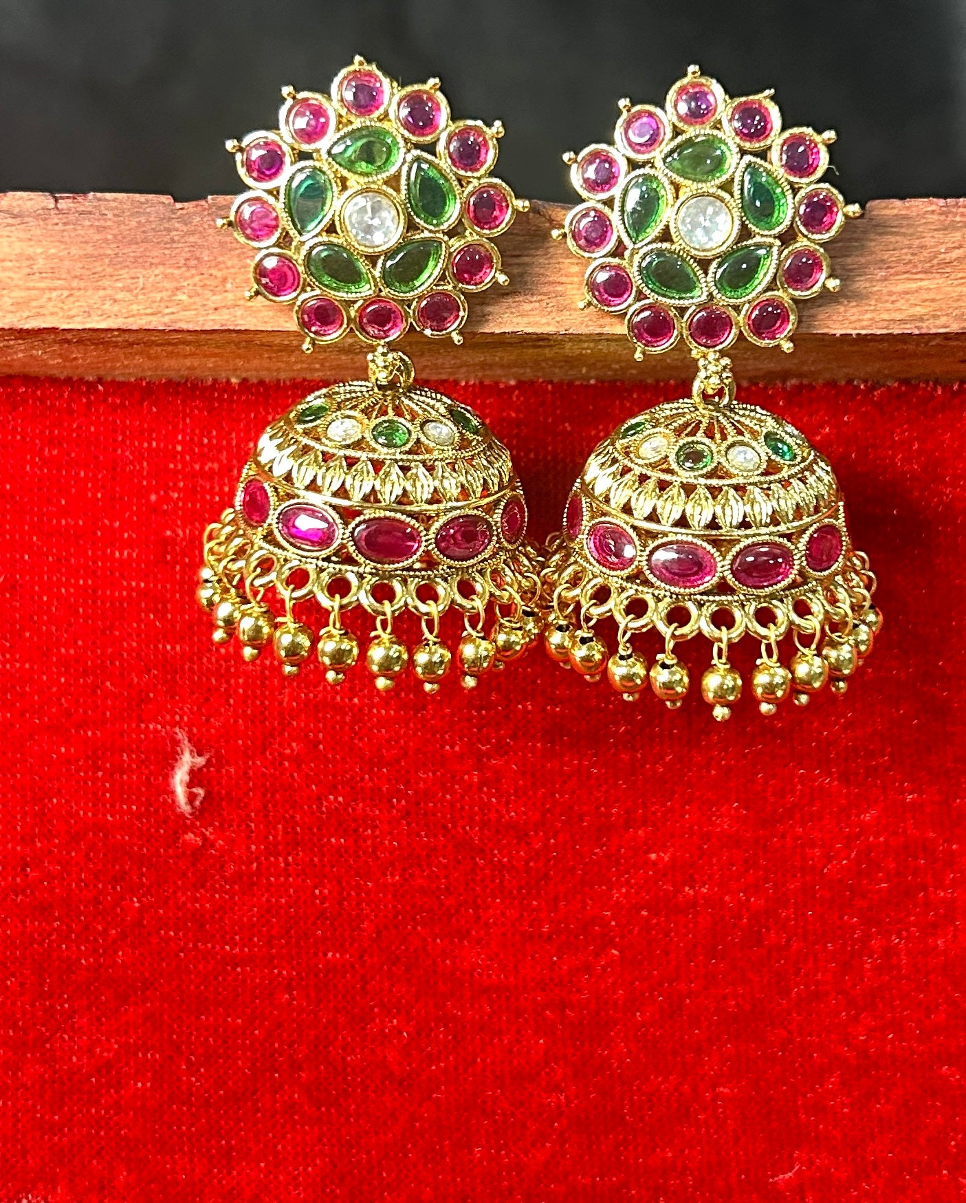Ruby & Emerald Stone Jhumka Earrings