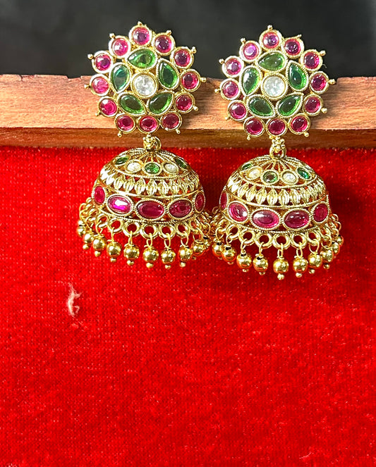Ruby & Emerald Stone Jhumka Earrings