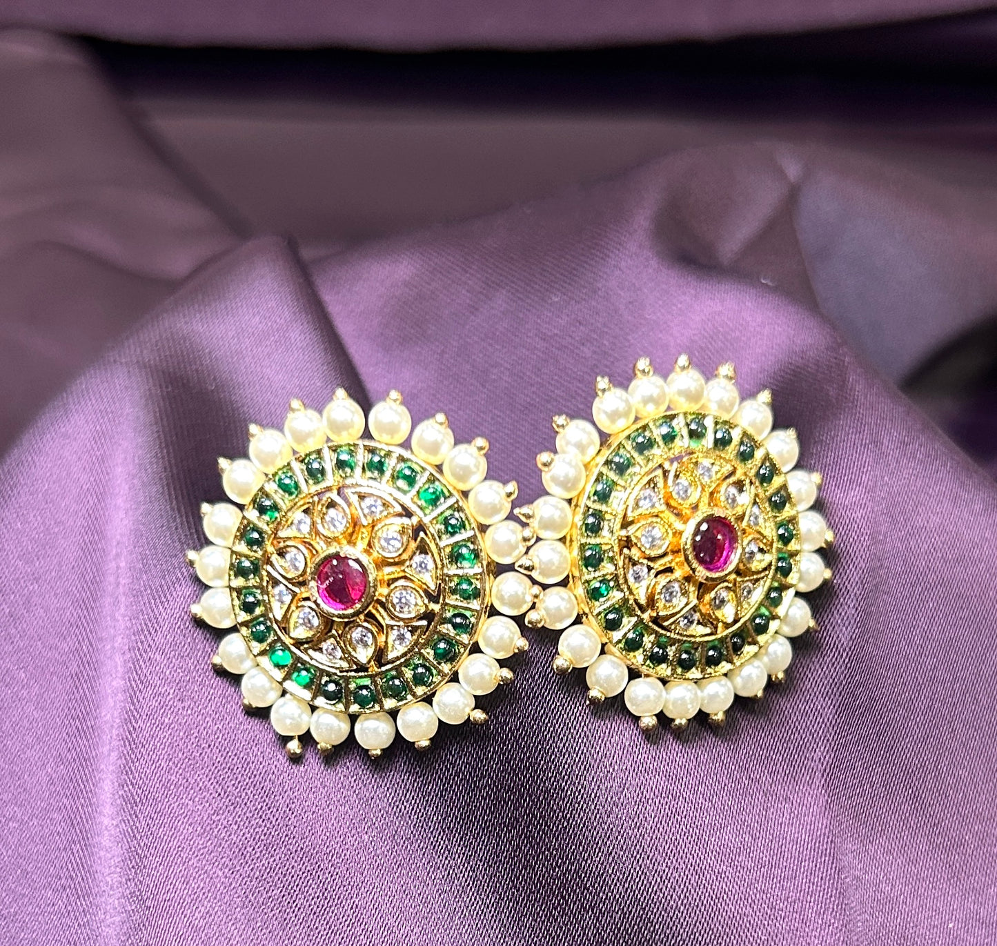 Royal Emerald & Pearl Stud Earrings