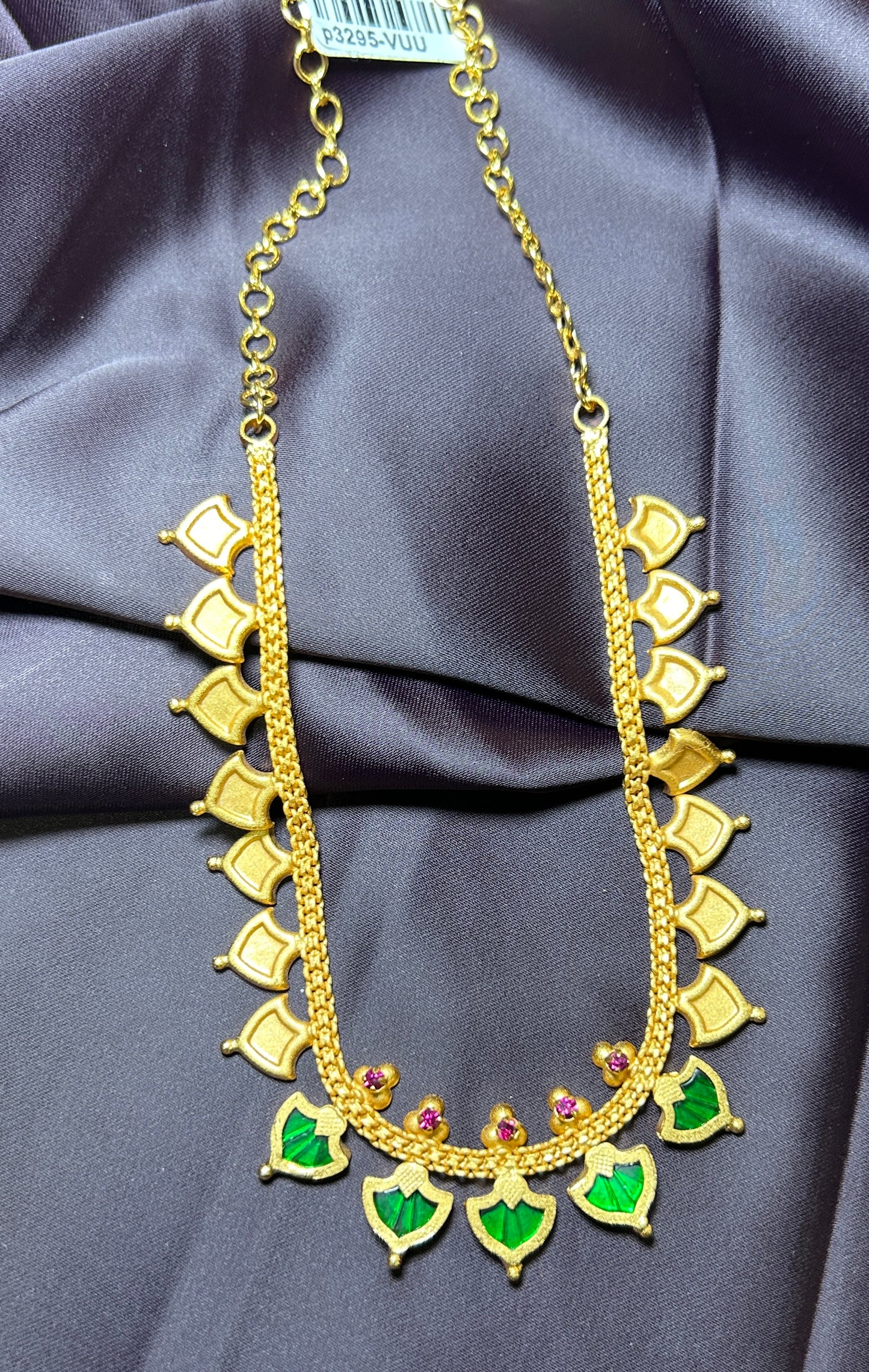 Traditional Maharashtrian Green Enamel Leaf Necklace