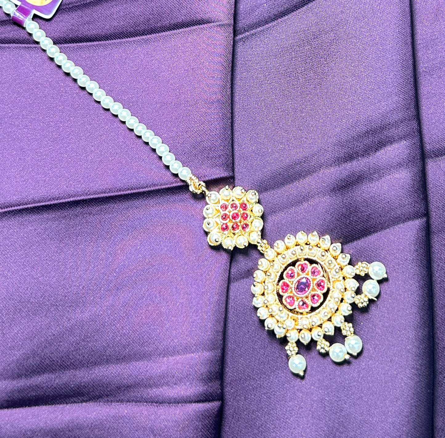 Dual Floral Ruby & Pearl Maang Tikka