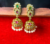 Emerald & Ruby Stone Jhumka Earrings with Pearls