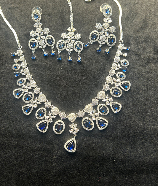 Regal Blue Chandbali Necklace Set