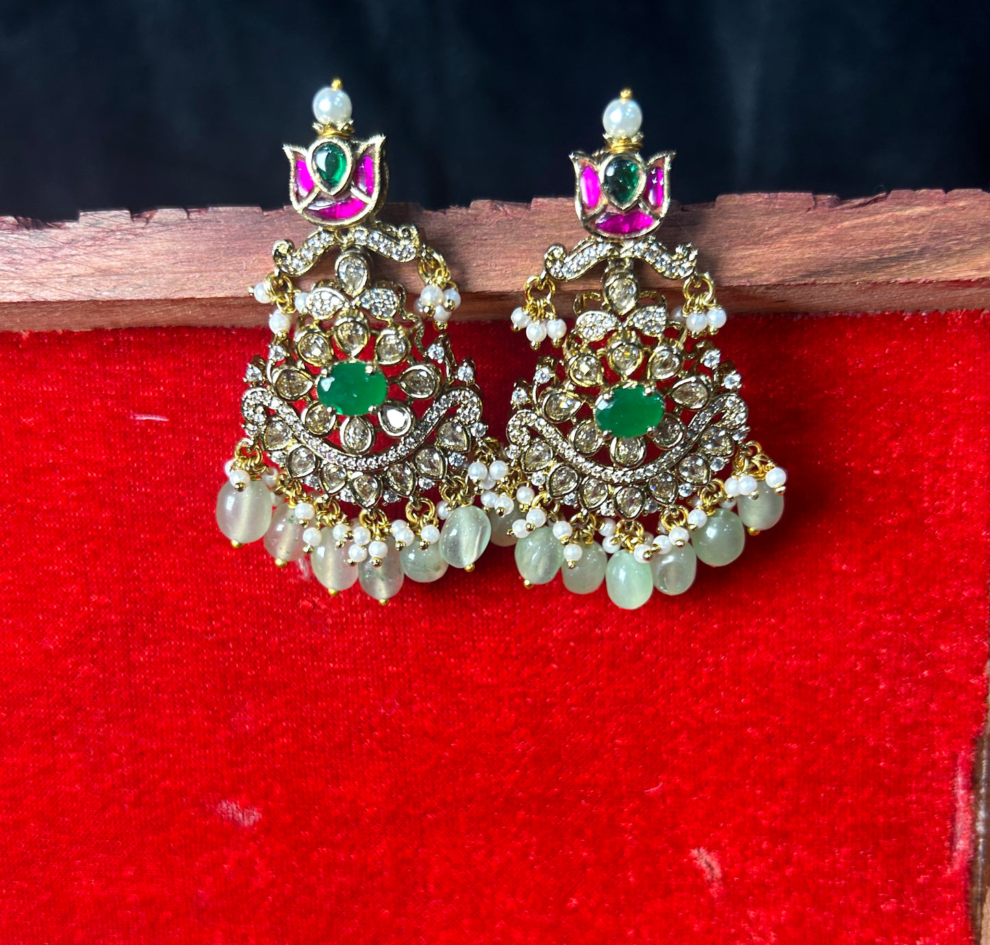 Lotus Motif Kundan & Bead Earrings