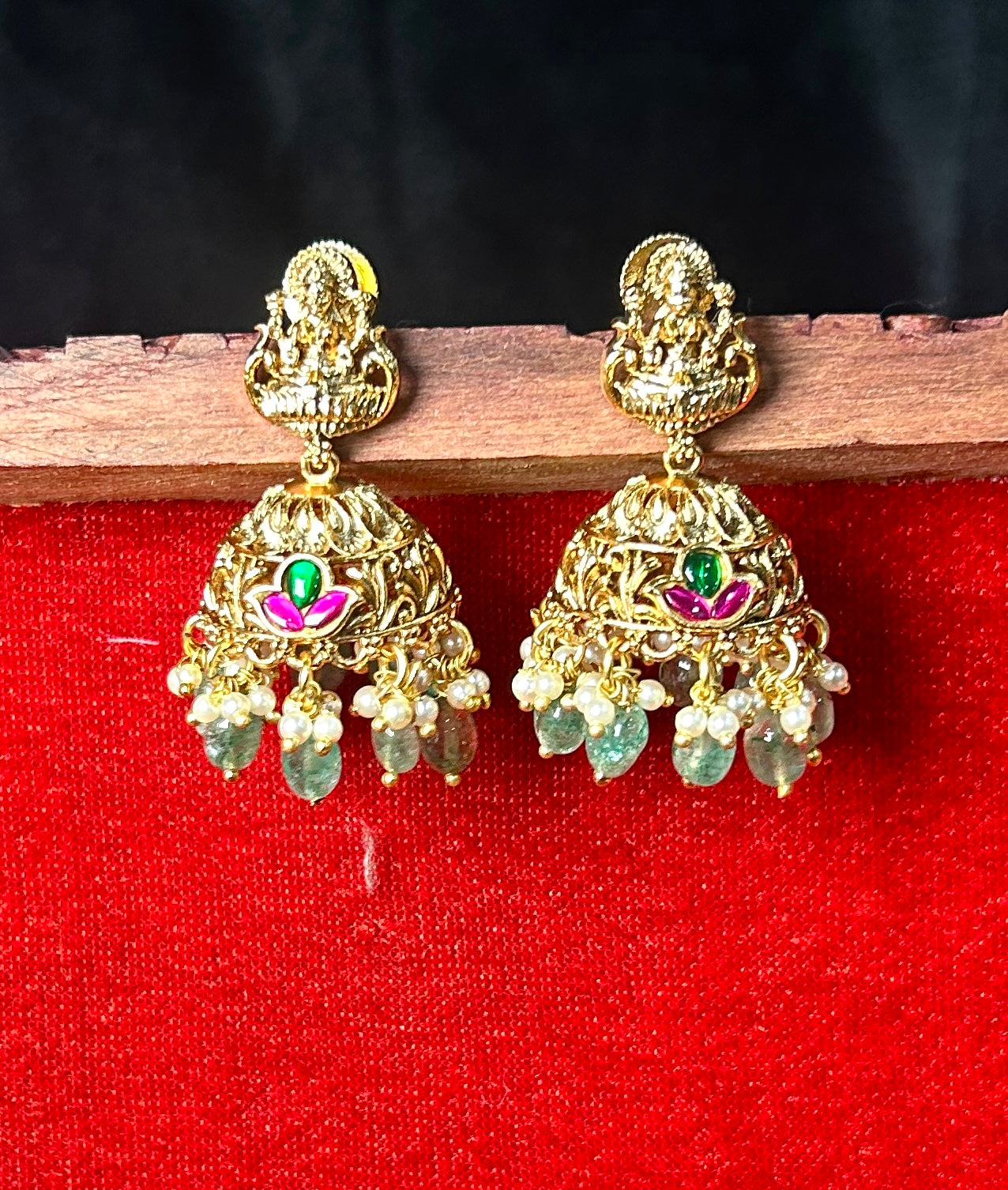 Lakshmi Lotus Temple Jhumka Earrings