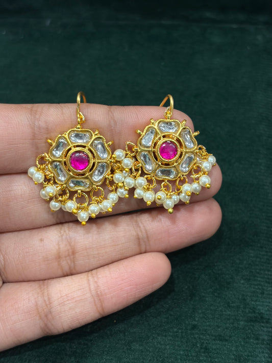 Traditional Pink Stone Bugadi with Pearl Drops
