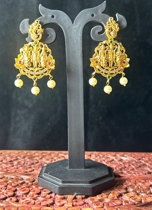 Temple Jewellery Earrings – Ram Darbar Design with Pearls