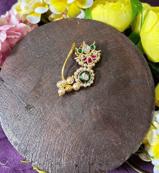 Traditional Kundan Nath with Pearl Latkan