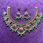 Statement Floral Meenakari Choker Set with Green Drops