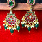 Kundan Meenakari Chandbali Earrings with Pearls & Beads