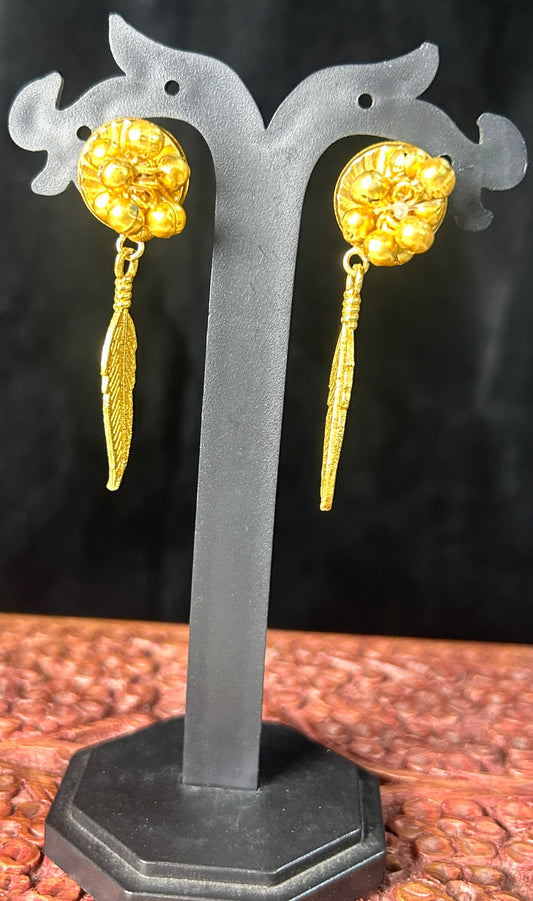 Golden Bloom Feather Drop Earrings