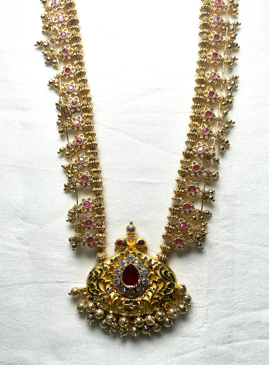 Antique Lakshmi Temple Haar with Ruby Stone Pendant
