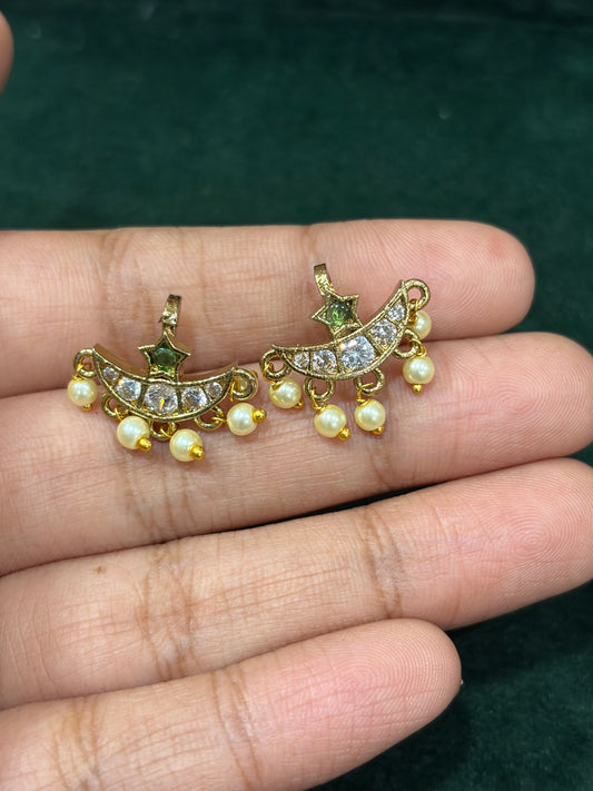 Gold-Plated Moon & Star Bugadi with Pearl Drops