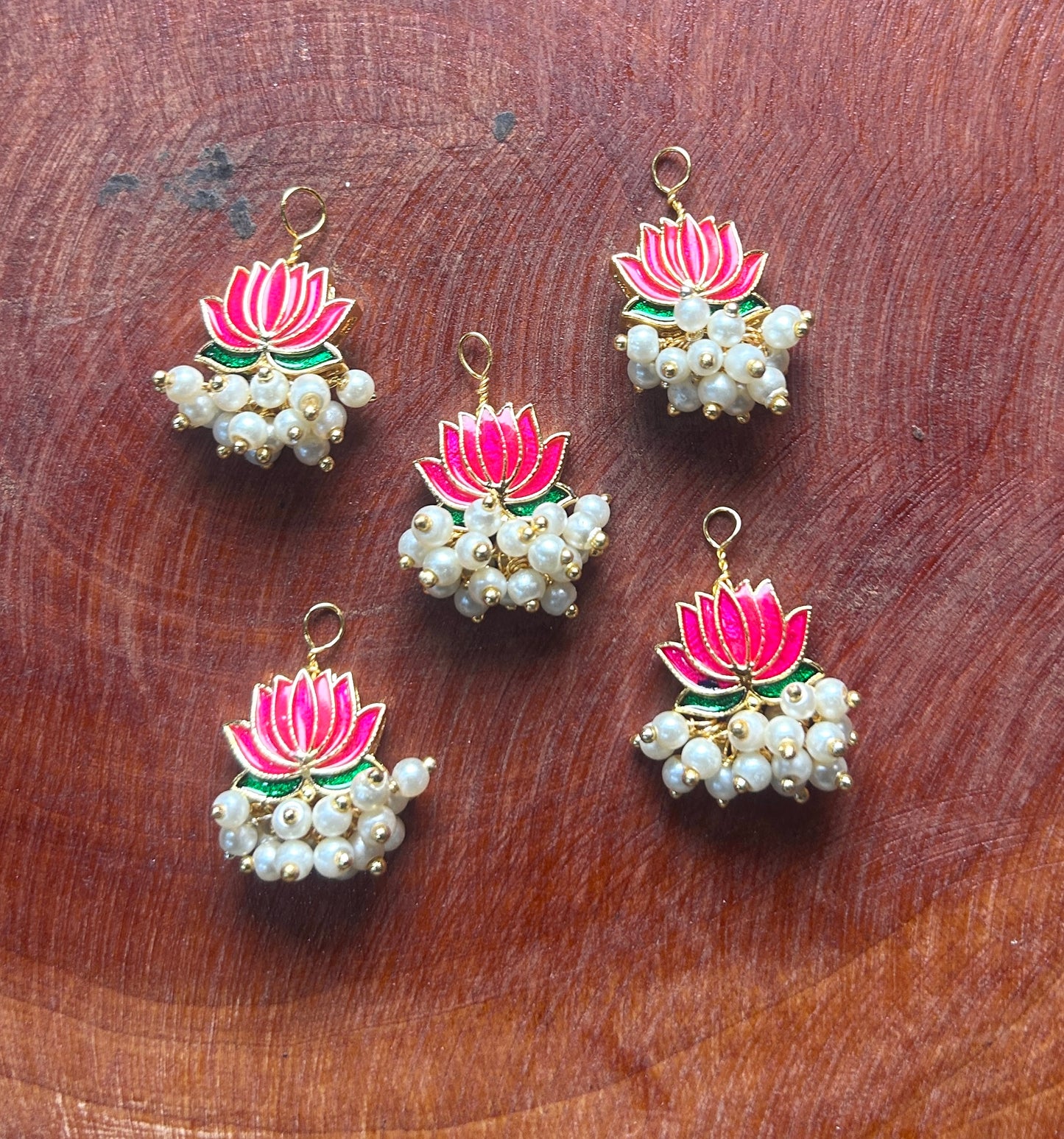 Lotus Pearl Drop Hair Accessories Traditional Enamel & Gold Finish