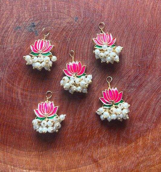 Lotus Pearl Drop Hair Accessories Traditional Enamel & Gold Finish