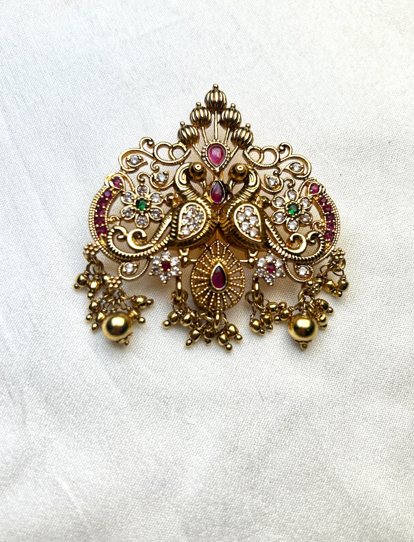 Temple Design Twin Peacock Hair Brooch