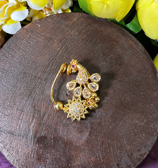 Peacock Motif Maharashtrian Nath with Crystal Sun Pendant