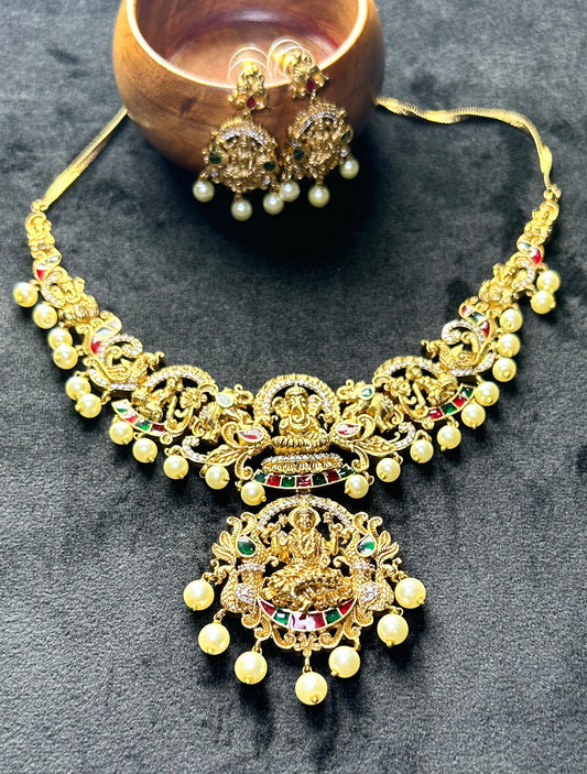 Ganesha & Lakshmi Antique Temple Necklace Set