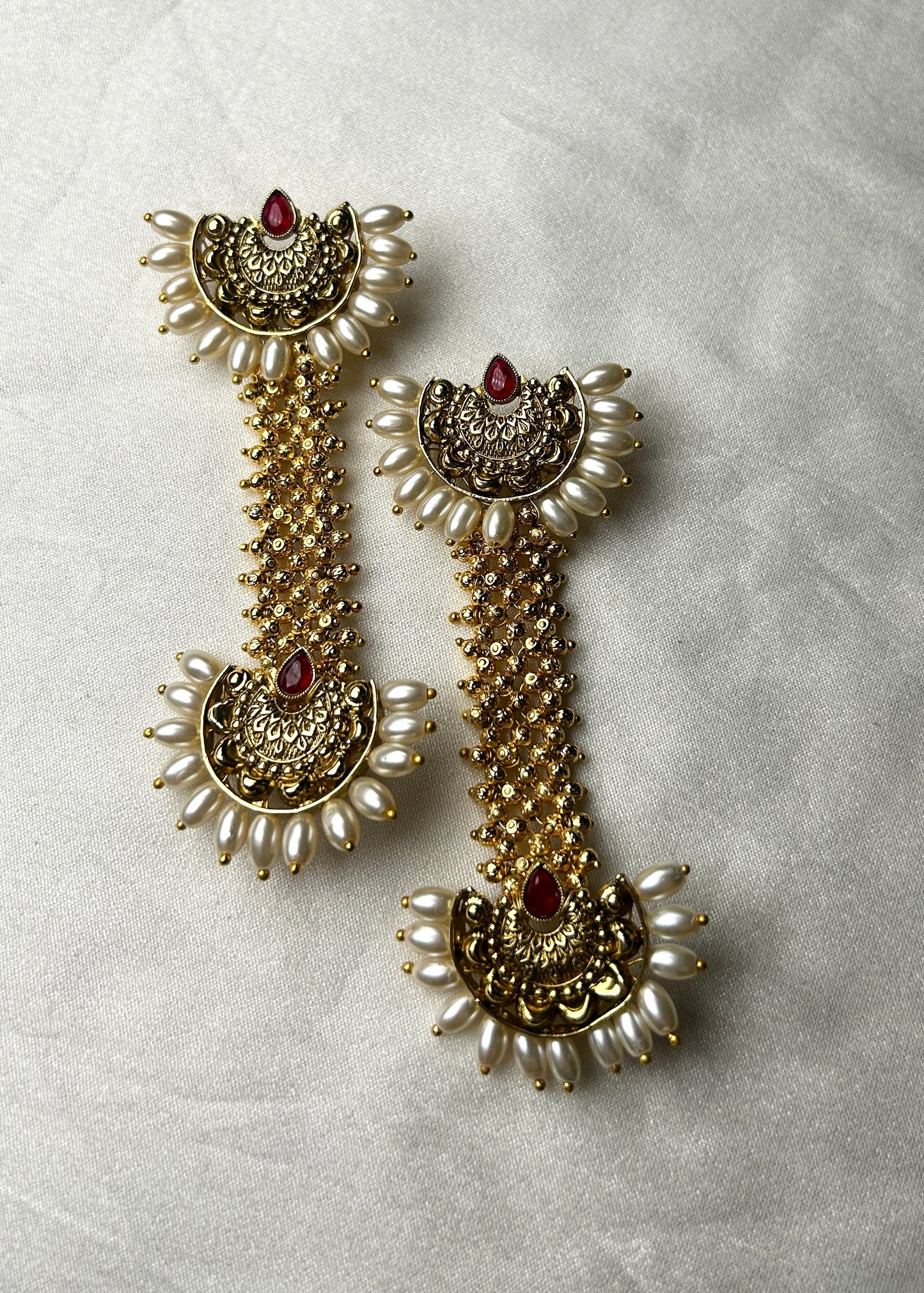 Grand Pakke Temple Long Earrings – Pearl Petal Edition