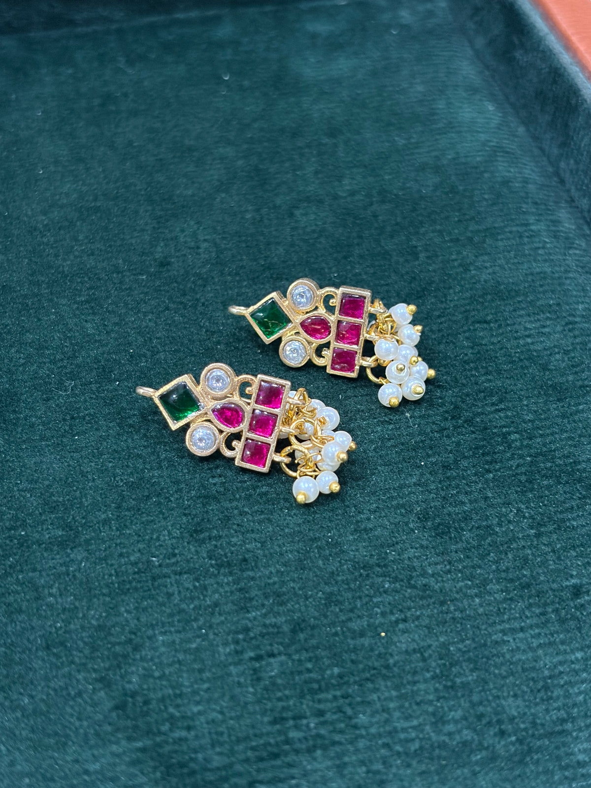 Traditional Multicolour Stone Bugadi with Pearl Drops