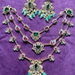 Multilayer Ruby-Emerald Stone Necklace Set with Earrings