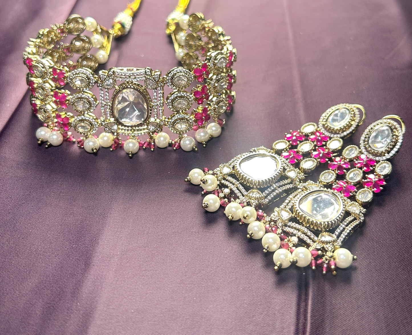 Pearl Drop Kundan Choker with Ruby Accents