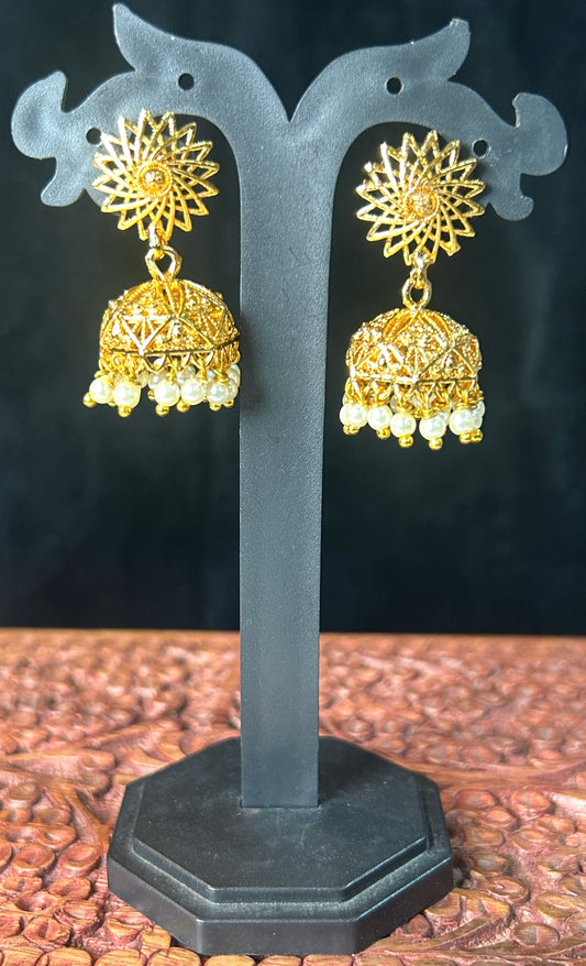 Golden Pearl Dome Jhumkas