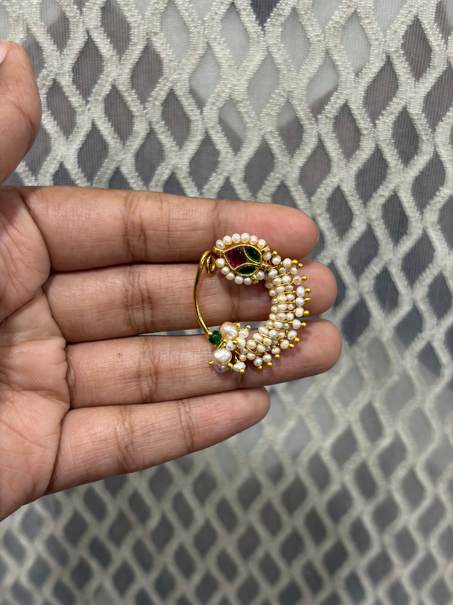 Real Pearl & Ruby-Green Maharashtrian nath