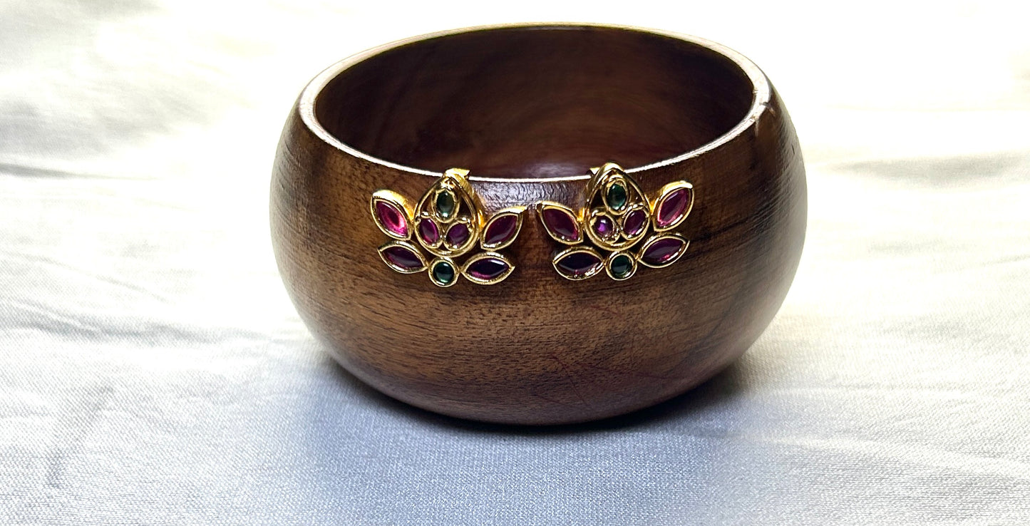 Lotus Design Kundan Bugdi – Pink & Green Stone Studded