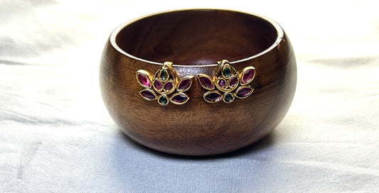 Lotus Design Kundan Bugdi – Pink & Green Stone Studded