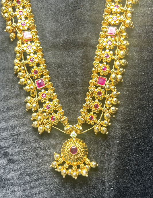 Rajwadi Temple Haar with Ruby Accents