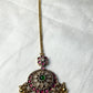 Floral Kundan Maang Tikka with Green Center & Golden Ghungroo