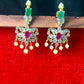 Floral Kundan Earrings with Emerald, Ruby & Pearl Drops