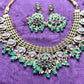 Kundan Mesh Choker Necklace Set with Green Drop Beads