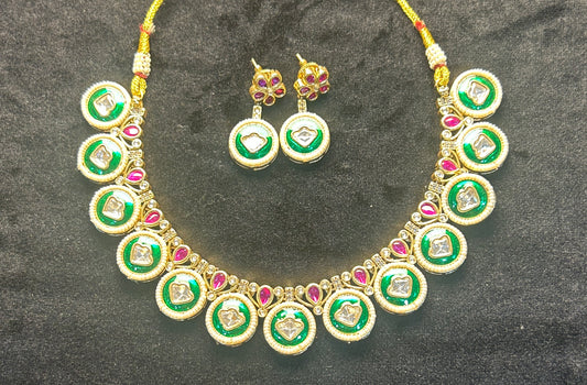 Paan Meena Circular Kundan Necklace Set