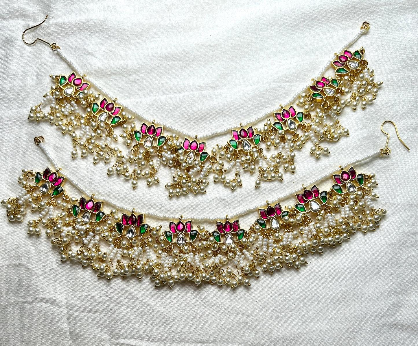 Lotus Motif Kana Chains with Pearl Jhumkis
