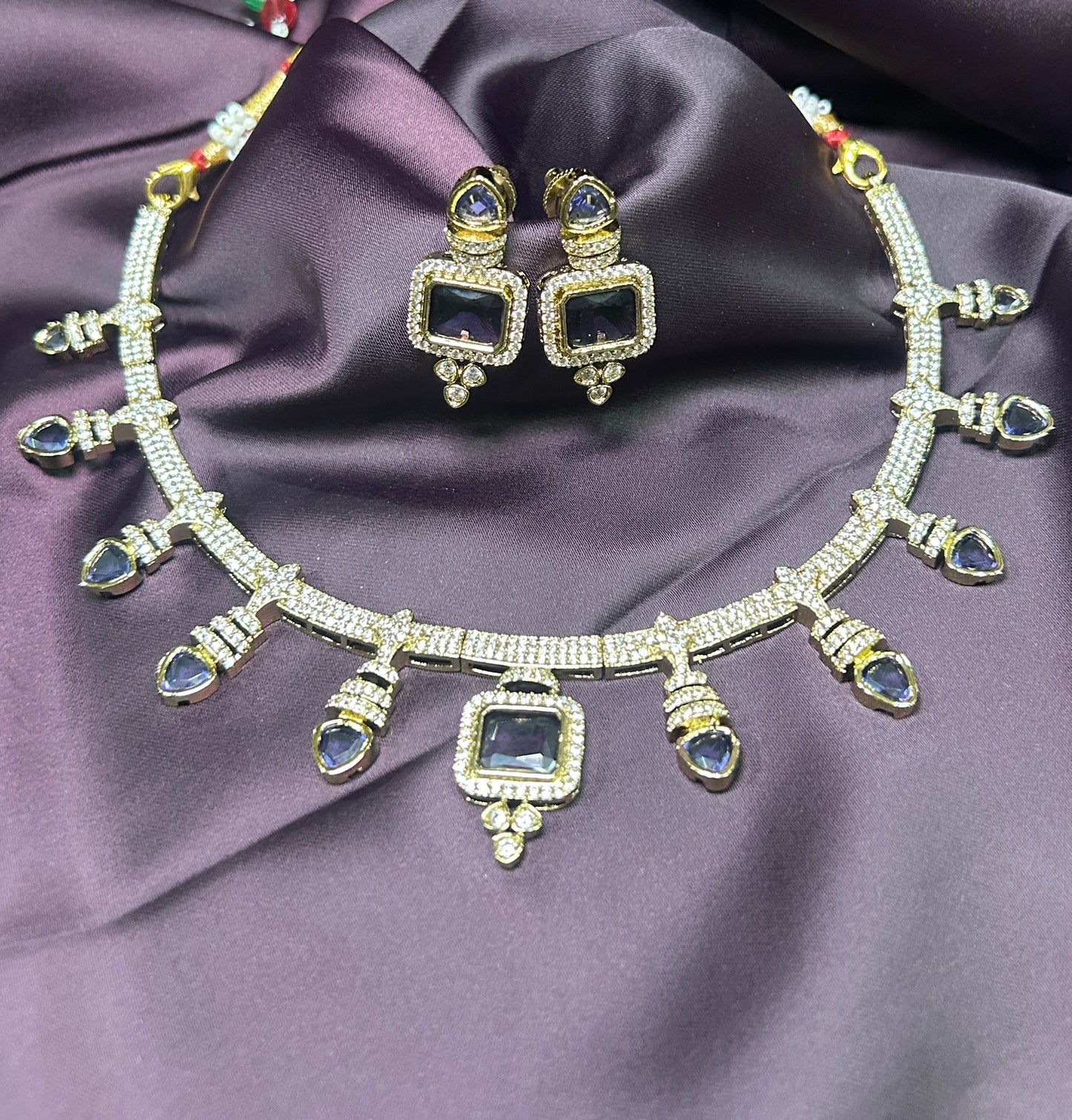 Royal Blue Square Necklace Set