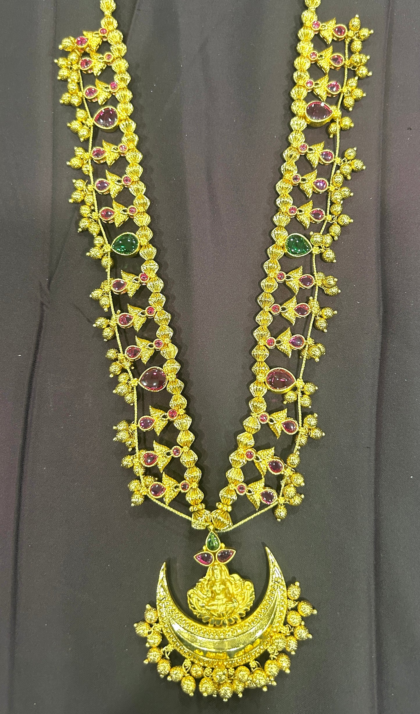 Goddess Lakshmi Temple Necklace with Crescent Pendant