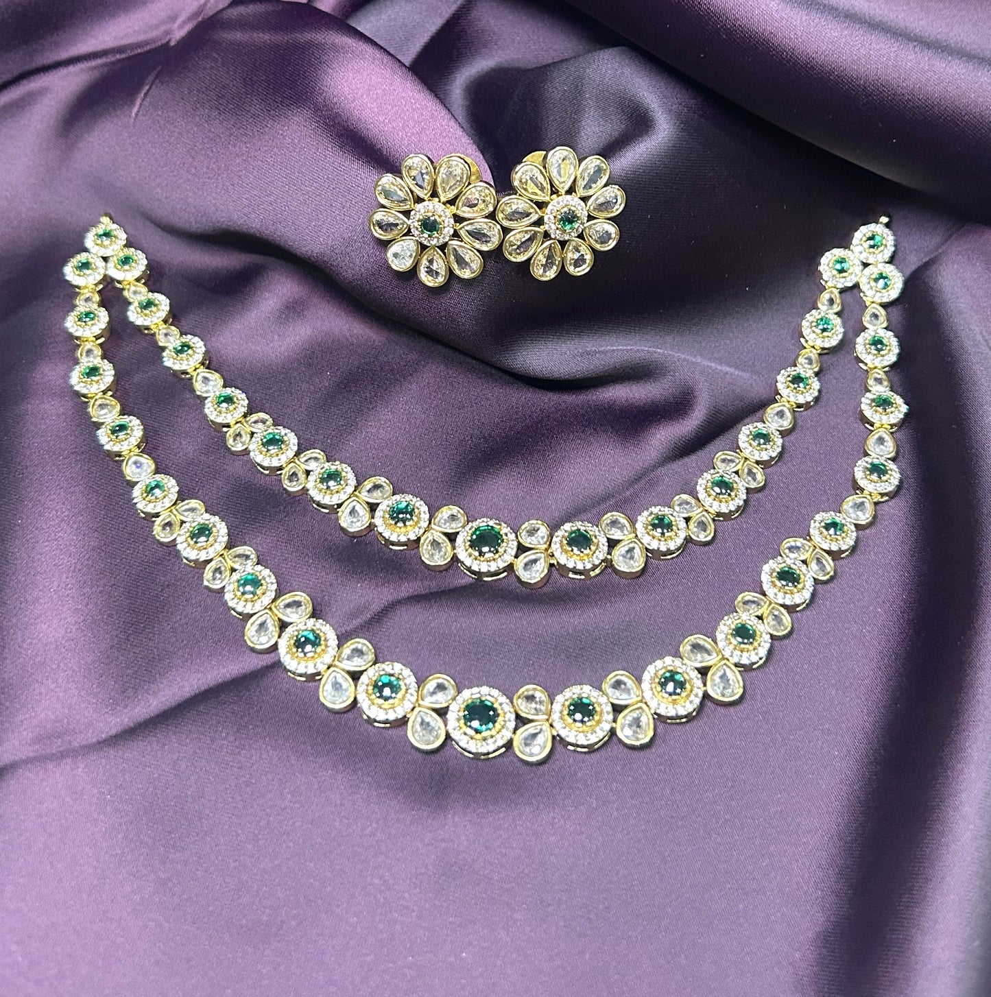 Emerald Blossom Double-Layer Necklace Set