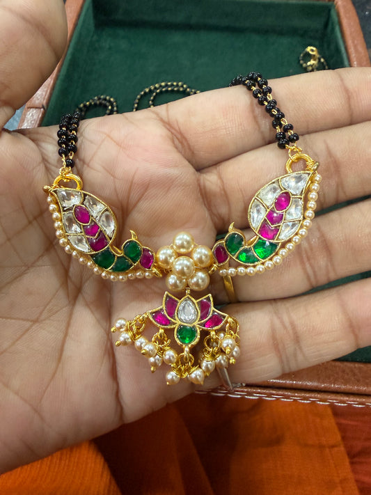 Peacock lotus Pachi kundan Mangalsutra