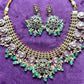 Kundan Mesh Choker Necklace Set with Green Drop Beads